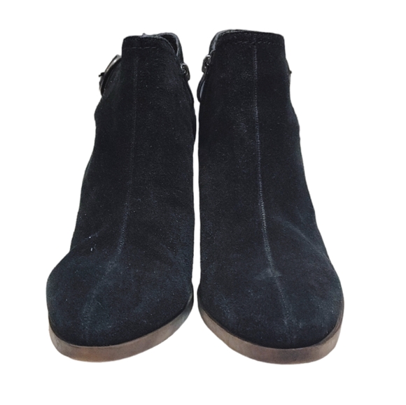 Franco Fortini Black Suede Stacked Heel Ankle Booties Women's Size 8.5 - Picture 7 of 9